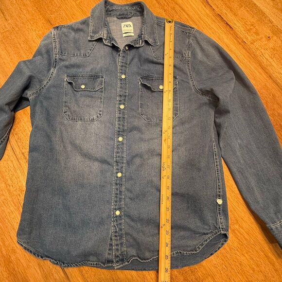 Women’s Denim Pearl Snap Cowboy Western Dark Wash Medium Zara - Picture 5 of 12